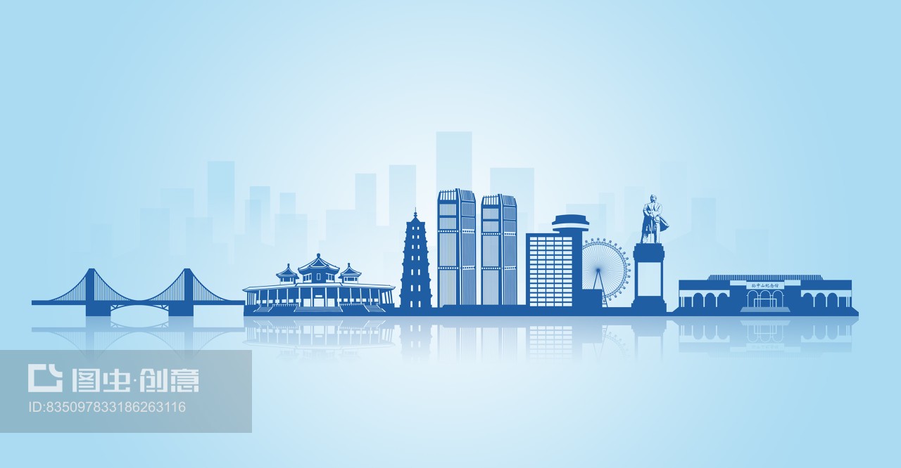 廣東省中山市地標建筑剪影天際線背景素材